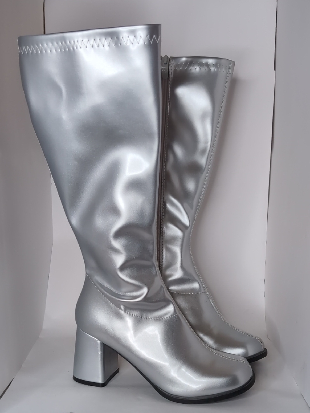 Women's Silver Block Heel Boots